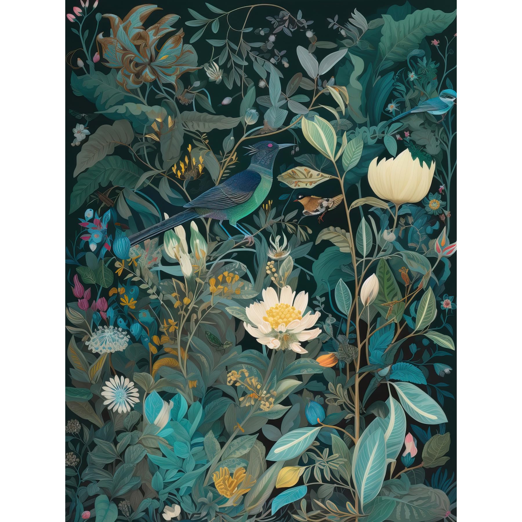 Artery8 Audubon Style Birds in Blooming Wildflower Field Extra Large XL Wall Art Poster Print