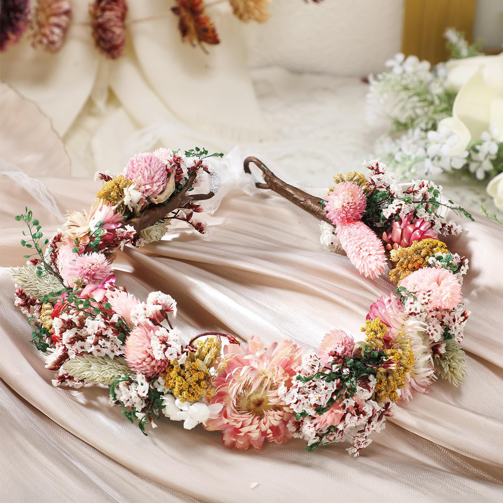 Photo 1 of *MINOR DAMAGE - USED*
Nuanchu Dried Flower Wedding Headband Flower Crown Real Floral Bridal Bridesmaid Headpiece with Ribbon Maternity Photo Props(Pink,Stylish)