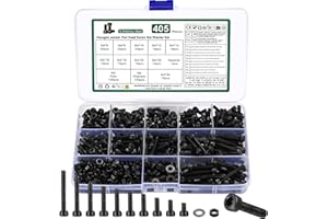 YOUYIDUN M4 Hex Socket Head Cap Screws Bolts and Nuts and Washers Assortment Kit, 405 Pcs Metric Allen Hex Socket Drive Screws Bolts, 12.9 Grade Alloy Steel, Black Oxide Finish, Fully Threaded