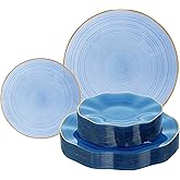 Pryntono 120PCS Blue Plastic Plates with Gold Rim, Heavy Duty Disposable Plates, Elegant and Fancy 60 Dinner and 60 Dessert Plates for Party and Wedding