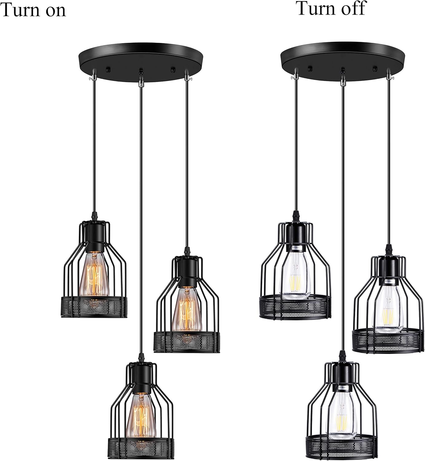 Industrial Pendant Lighting Licperron E26 Base Edison Metal Caged Vintage Hanging Pendant 3-Lights Rustic Pendant Light Fixture for Kitchen Dining Room Bar Hotel - - 