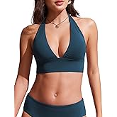 CRZ YOGA Womens Halter Bikini Tops V Neck Swim Bathing Suit Sexy Backless Swimsuit Padded