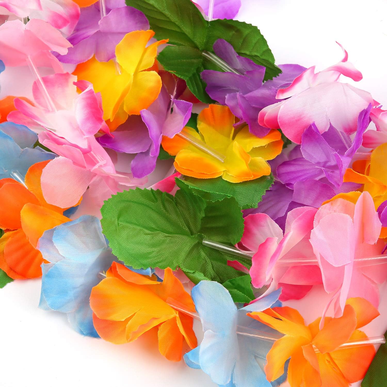 Cooraby 14 Pieces Hawaiian Leis Necklaces Colorful Hawaiian Flower Leis Necklaces for Luau Party Decorations Beach Party Supplies - Image 5