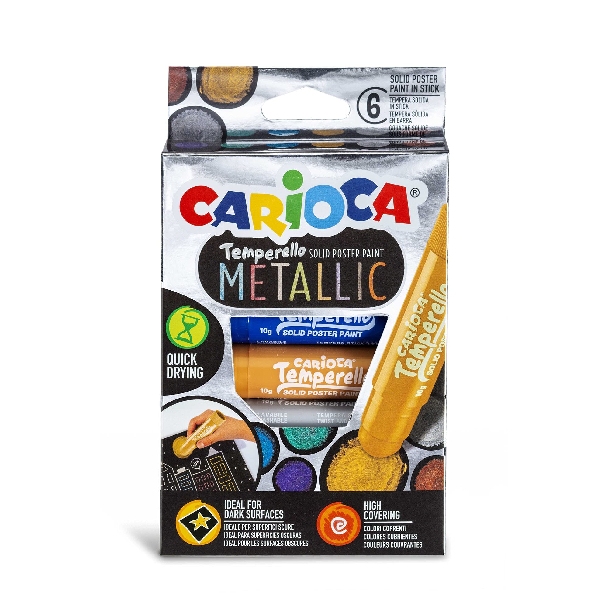 Carioca 42674 Temperello Metallic Poster Paint Stick (Pack of 6), Assorted