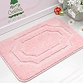 BEQHAUSE Bathroom-Rugs-Non-Slip-Bath-Mats for Bathroom Soft and Absorbent Polyester Microfiber Pink Bath Mat Machine Washable Shaggy Shower Mat for Bathrooms, Bathtub and Sink, 16" x24"