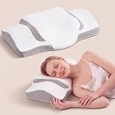 OLIXIS Cervical Neck Pillow for Side, Back and Stomach Sleepers | Ergonomic Contour Memory Foam Pillow for Neck Pain Relief with Cooling Breathable Cover, White