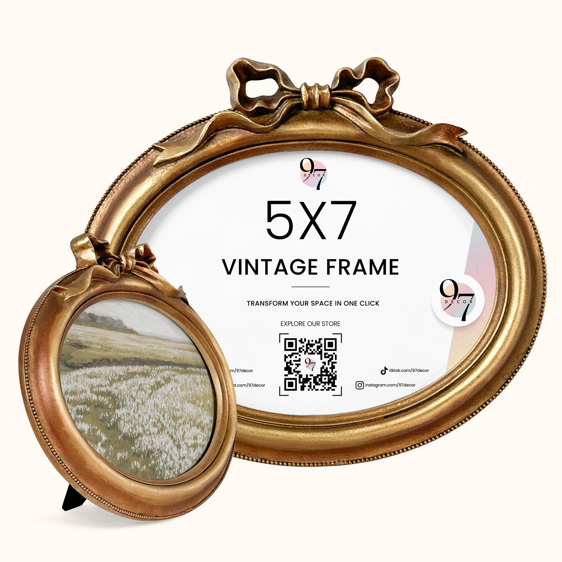 Photo 1 of 97 Decor Gold Oval Frame 5x7 - Vintage Picture Frames 5x7, Antique Bow Frame 5 x 7 With Glass Front For Tabletop Photo Display And Wall Hanging, Vintage Wall Decor