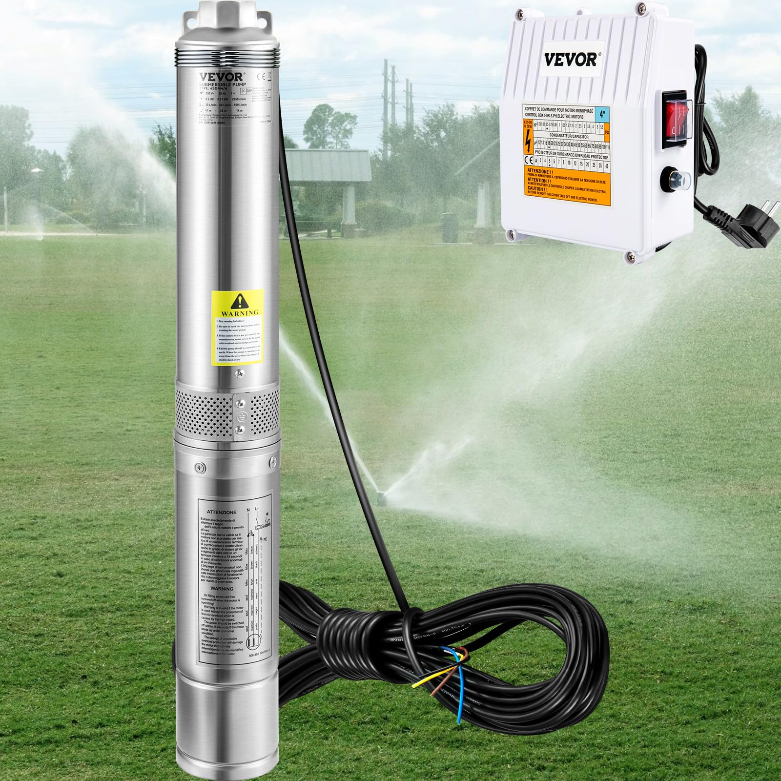 VEVOR 4'' Tiefbrunnenpumpe 370W Brunnenpumpe 110L/min Tauchpumpe max. Förderhöhe 44m Rohrpumpe 230V 50Hz Edelstahl Wasserpumpe 040℃ Pumpe Ideal zum Bewässern WasserVersorgen Entwässern, Silber 9