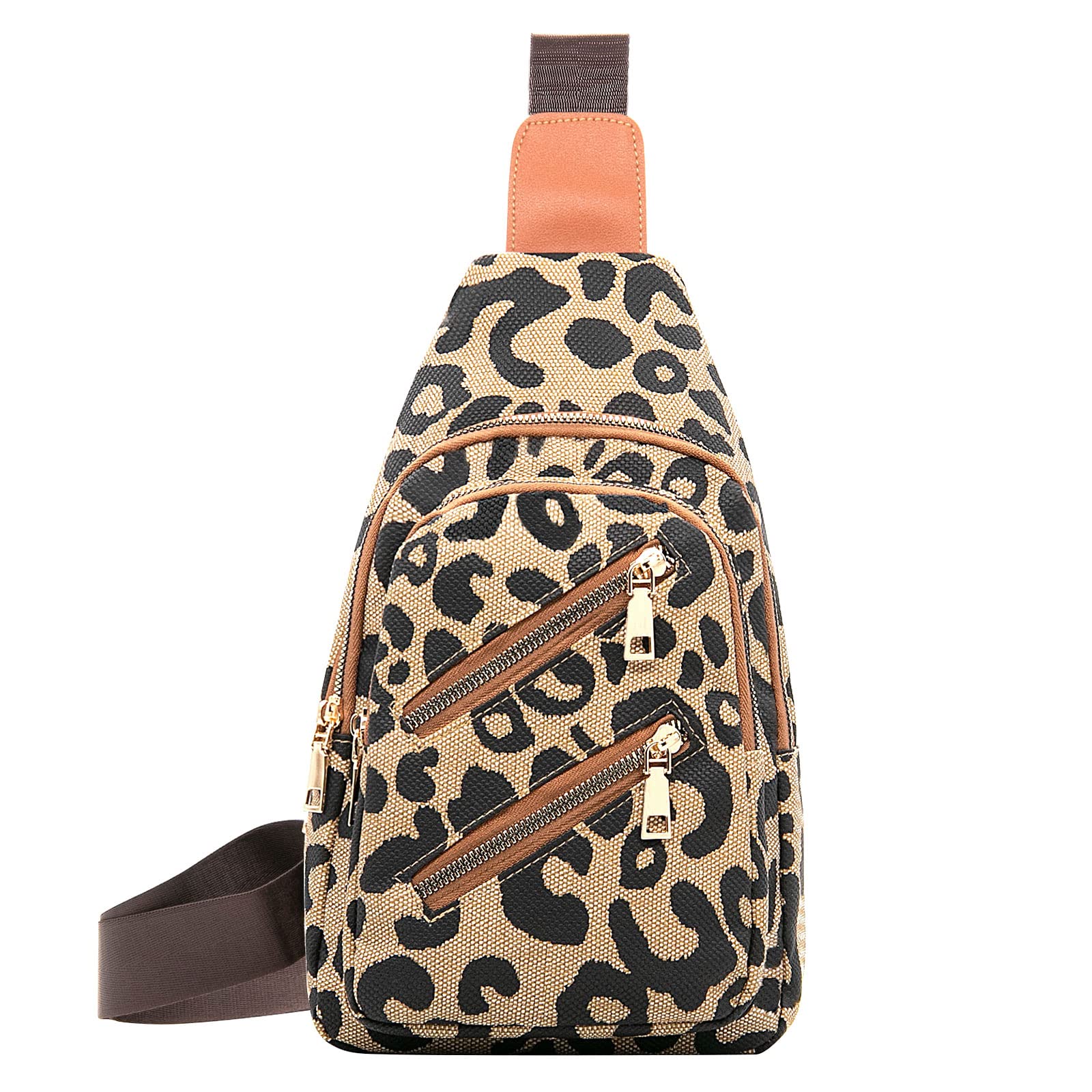 Long Keeper Crossbody Sling Bag for Women Leopard Print Travel Chest Bag Small Hiking Cycling Waterproof Shoulder Backpack, Double Zipper, Fashion