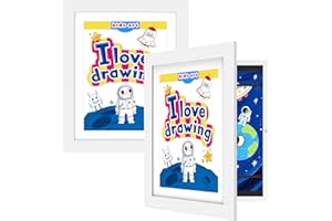 FrameWorks 2-Pack 10x12.5 White Wooden Kids Art Frame with Magnetic Door – Display for 3D Artwork, Photos, Crafts – Gallery Style Edges Wall Decor for Home, Playroom, Easy Access Frame for Creativity