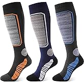 coclothy 3 Pairs Merino Wool Ski Socks Men, Winter Thermal Knee High Long Socks for Men Women Snowboarding, Snow