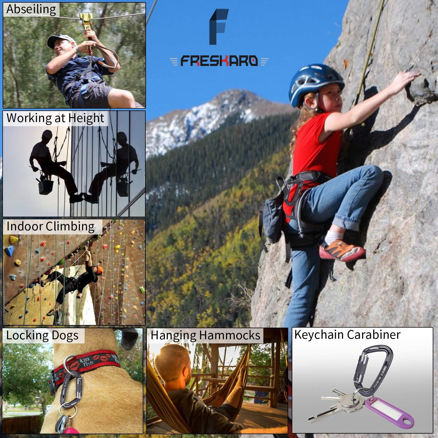 FresKaro 4inches Climbing Carabiner Clips, UIAA Certified 25kN Auto Locking Carabiners, Made of 7075 Aluminium, Lightweight, Rust Free and Heavy Duty, for Rappelling, Hiking etc, Spacegray, 3PCS : Sports & Outdoors