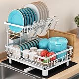 MAJALiS Dish Drying Rack 2-Tier with Drip Tray Utensil Holder White view 2