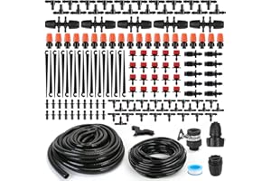 Flantor Drip Irrigation Kit, 70ft Garden Irrigation System 20ft 1/2" & 50ft 1/4" Blank Distribution Tubing Watering Drip Kit/DIY Saving Water Automatic Watering System for Garden, Greenhouse, Flower Bed, Patio, Lawn