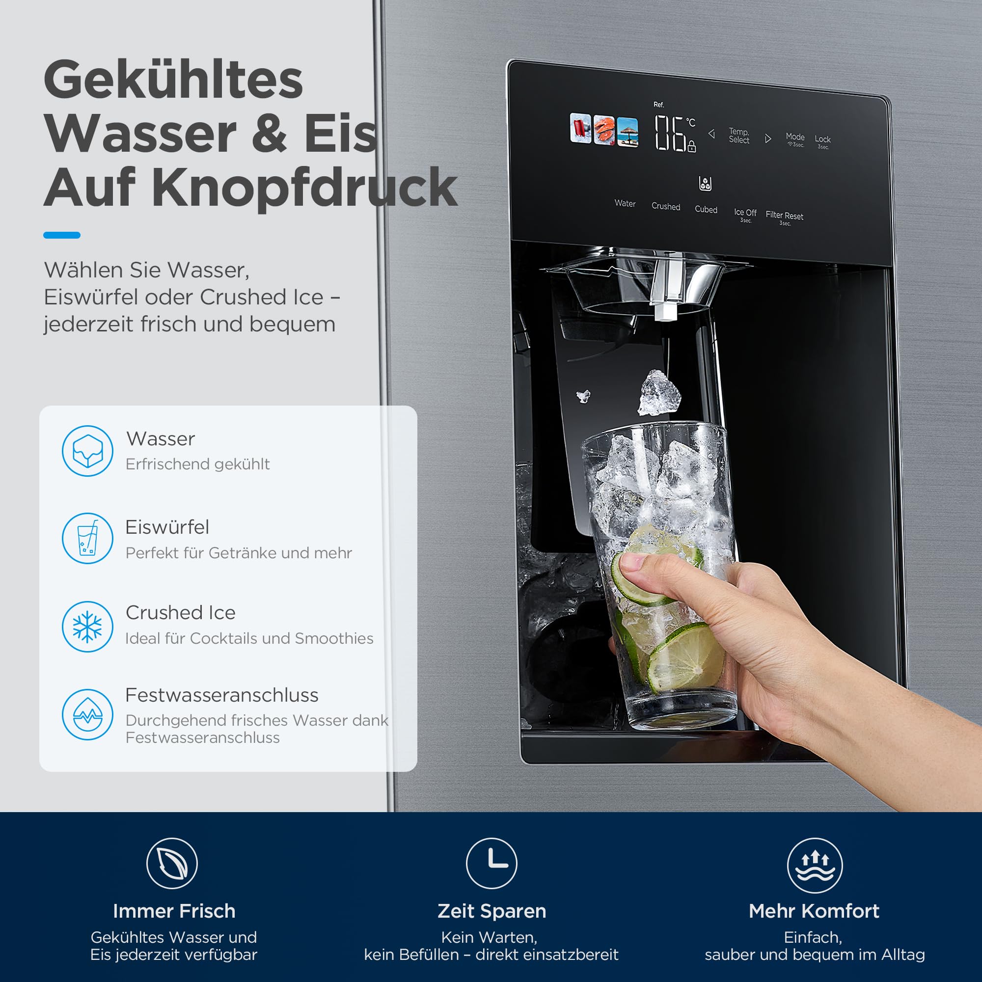 Midea Side-by-Side Kühlschrank 569 L, Eiswürfel- & Wasserspender, No Frost 2