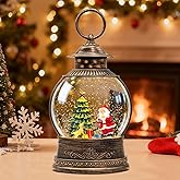 Christmas Snow Globes, 9.45" Santa Claus Glitter Water Lantern with 8 Songs, 6H Timer Battery & USB Powered Music Box for Christmas Decorations Indoor
