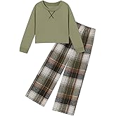 WESIDOM Toddler Girl Clothes Fashion Dropped Shoulder Solid Long Sleeve Top+Pants 2Pcs Little Girls Clothes