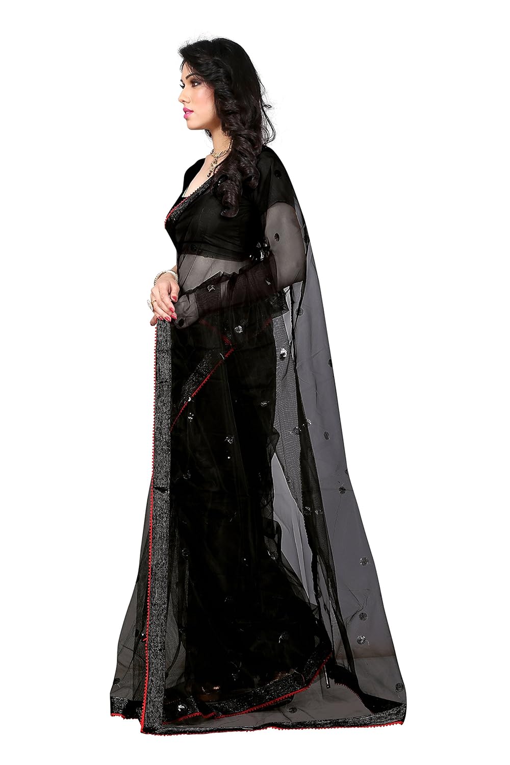 sargam fashion women's net saree with blouse piece (srf-146_black)