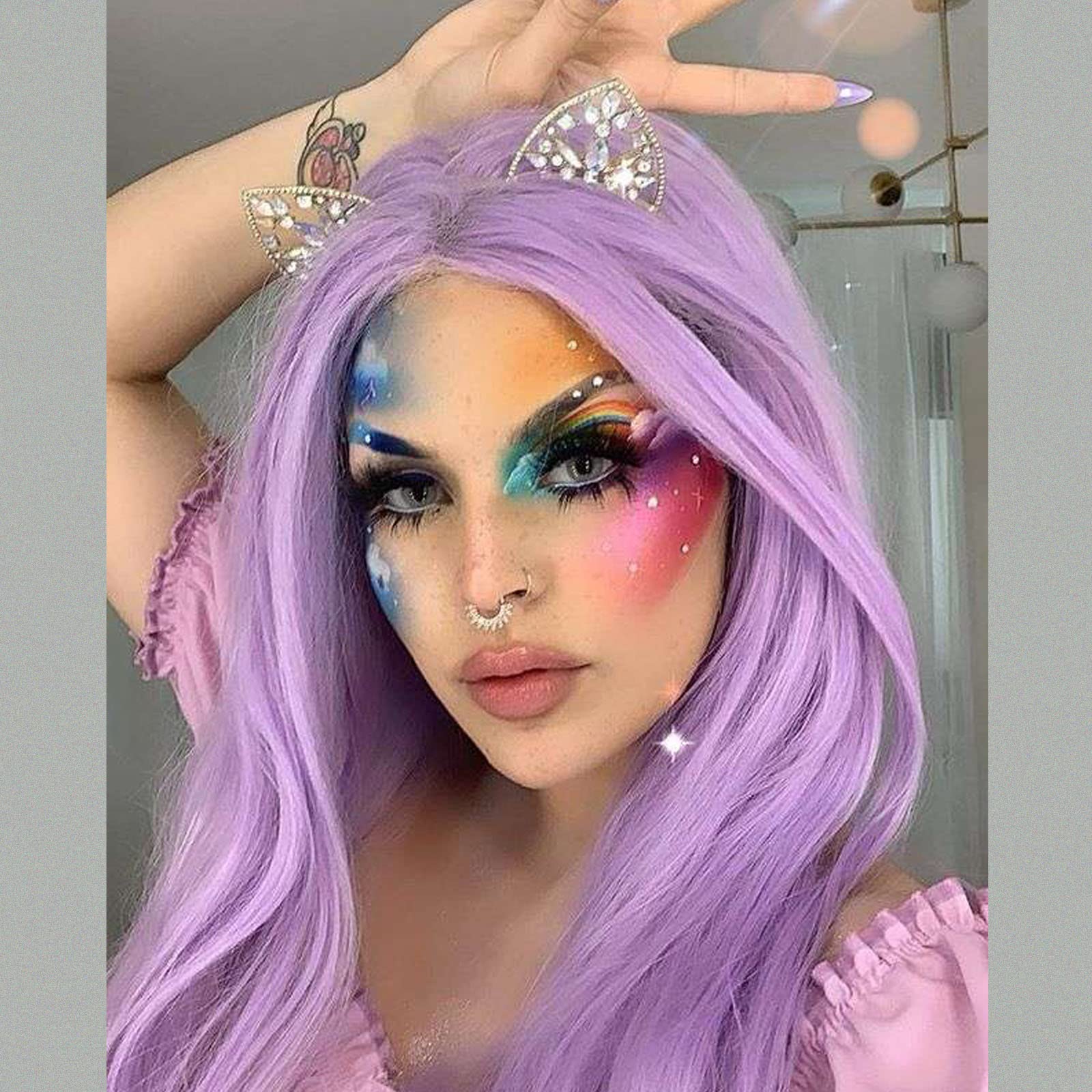 AFBeauty Purple Lace Front Lilac Synthetic Hair Long Straight Middle Part Wigs for Women Natural Hairline Light Lavender 24 Inches Hand Tied Lace Wig Gluless Heat Resistant Drag Queen Cosplay Daily