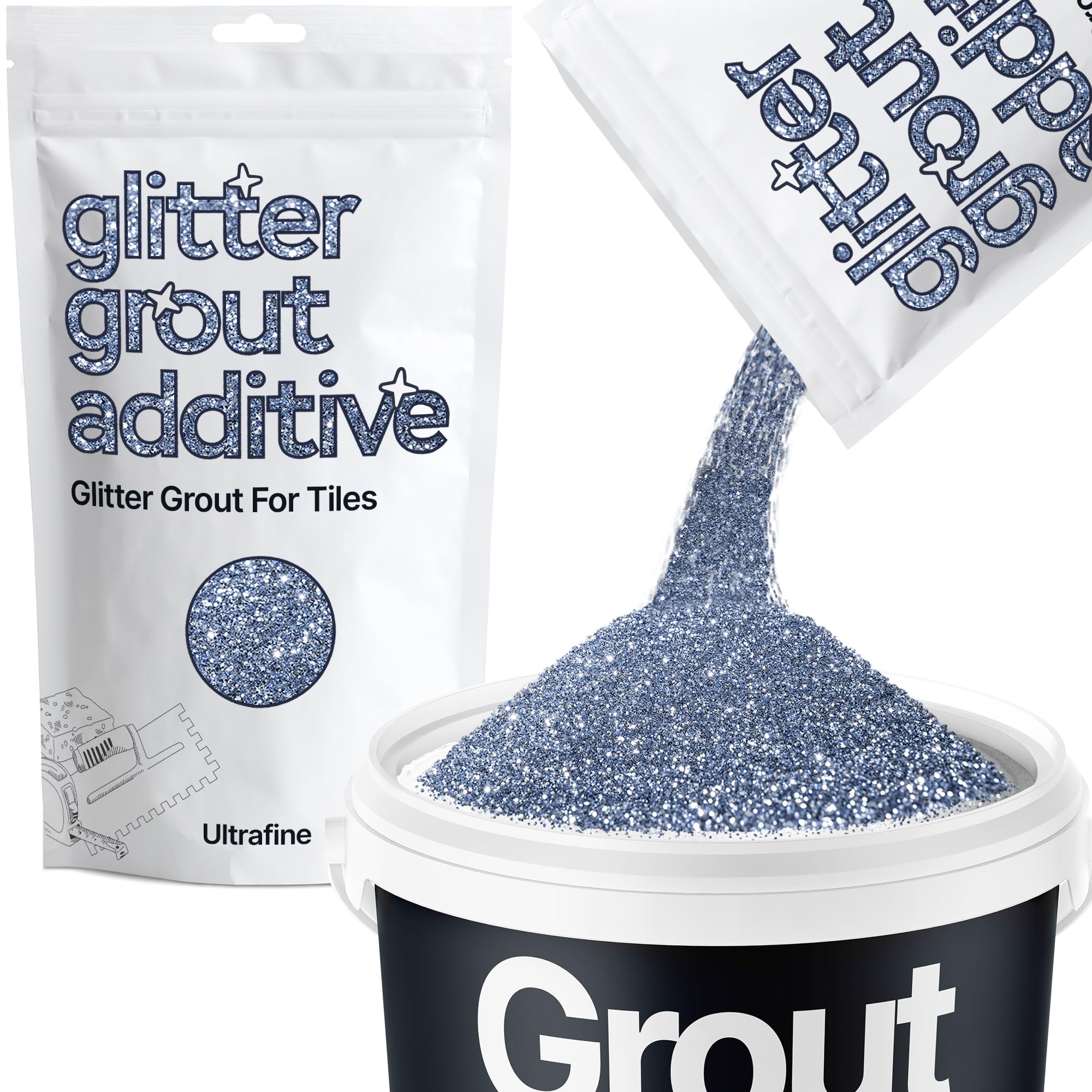 Hemway Azure Blue Glitter Grout Additive Ultrafine 100g Metallic Flakes for Adding Sparkle to Kitchen & Bathroom Tiles | Enhance Your Indoor Grouting Projects with a Durable Sparkly Effect