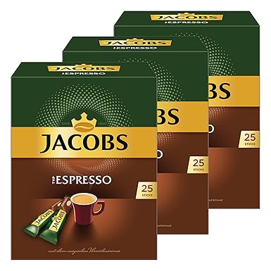 Jacobs Typ Espresso, 3er Pack, löslicher Kaffee, Instantkaffee, Instant Kaffee, je 25 Einzelportionen