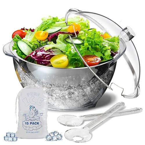 LIMOEASY Iced Salad Bowl, Qt Large Chilled Serving Bowl with - Main Image