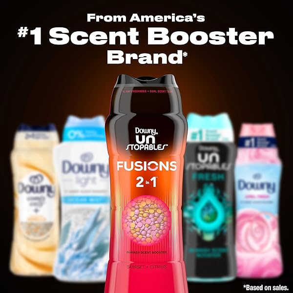 DOWNY UNSTOPABLES FUSIONS SCENT DUOS LAUNDRY SCENT BOOSTER BEADS, SUNSET AND CITRUS SCENT, 21.1 OZ, 24HR NON-STOP FRESHNESS WITH 2 IN 1 DUAL SCENT LAUNDRY SCENT BEADS