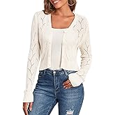 ZAFUL Women's Cropped Cardigans Sweaters Lightweight Crochet V Neck Knit Sweater Button Down Shrug for Dresses