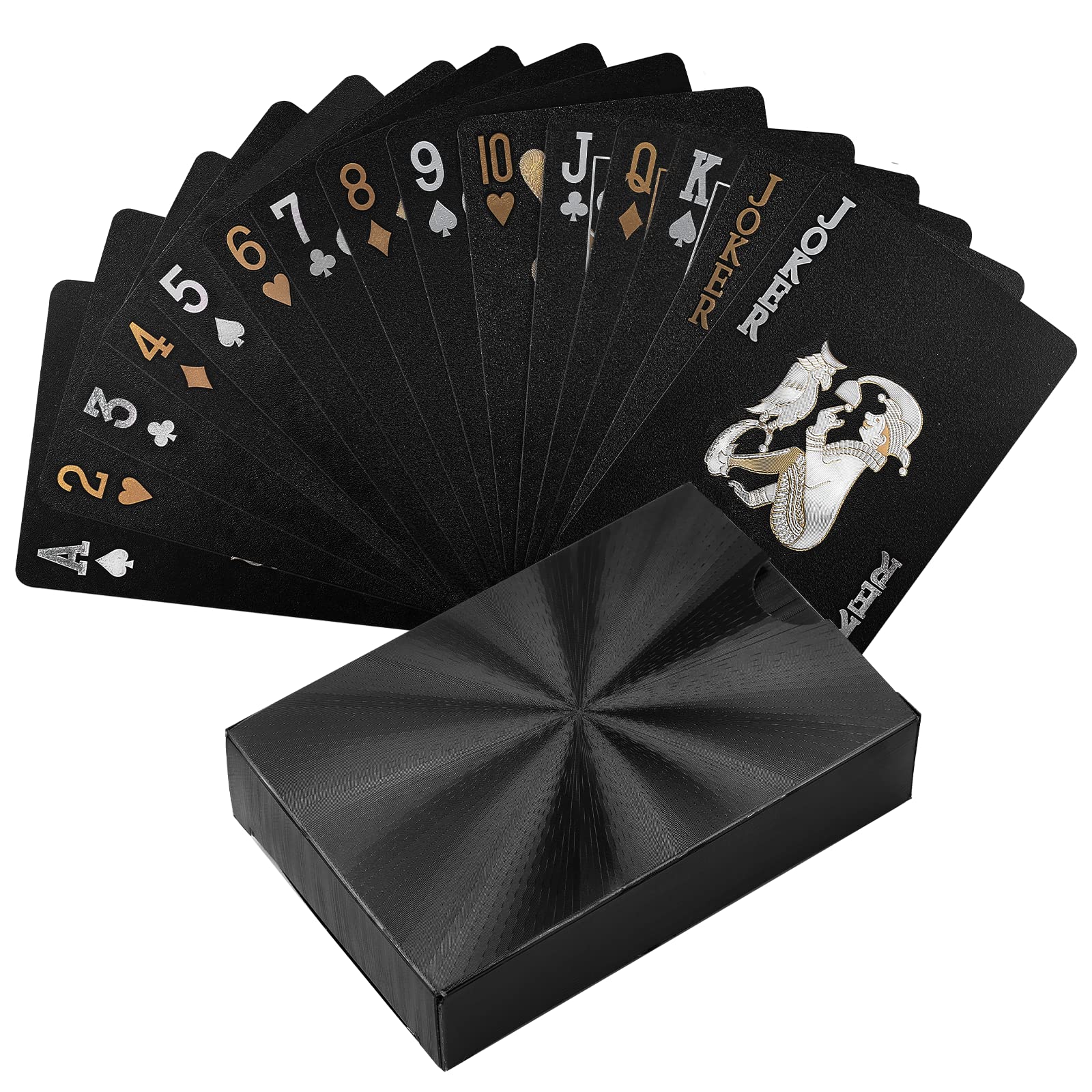 LEEFE Cool Plastic Playing Cards, Black Gold Deck of Cards, Waterproof Pack of Poker Cards with Gift Box, Use for Party and Game