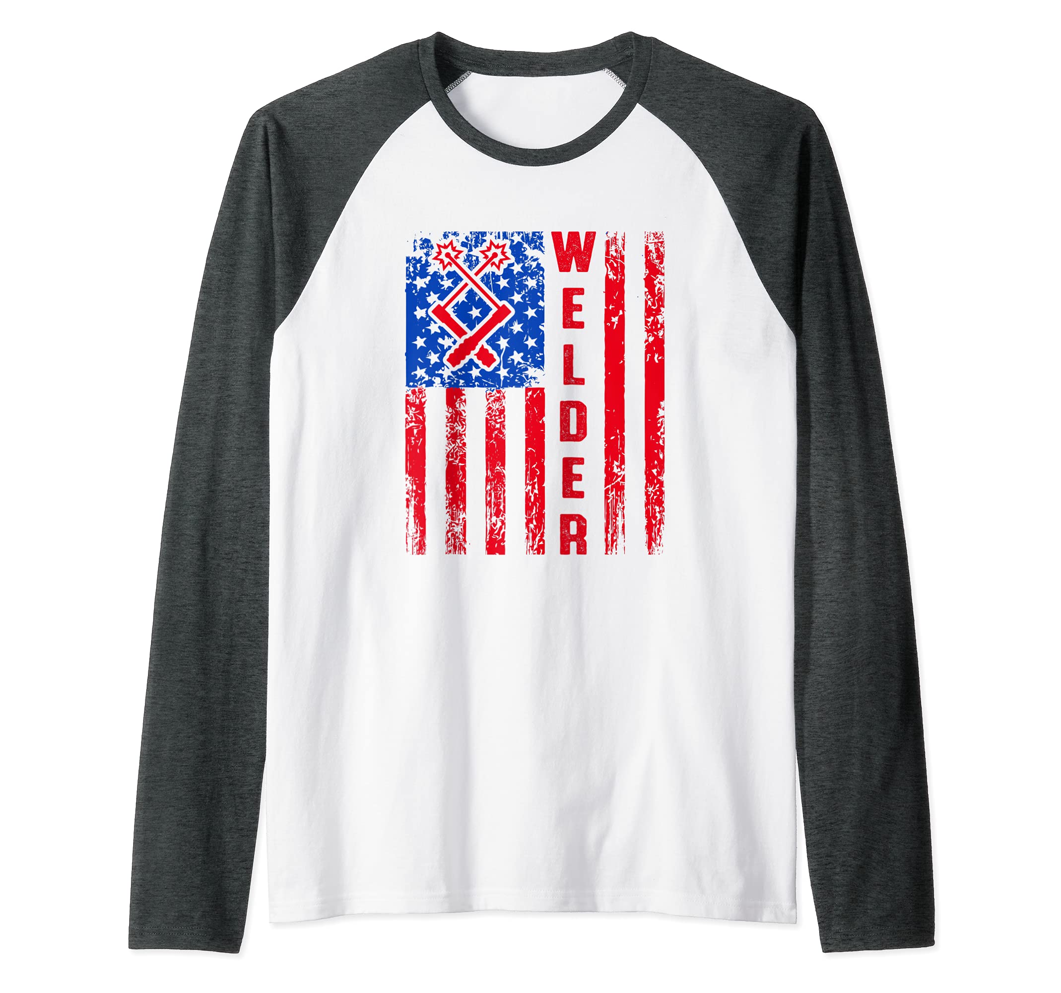 American Flag Welder Engineer Patriotic Engineering Welding Raglan Baseball Tee