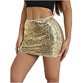 RoseSeek Women's A Line Sequin Skirt Mid Rise Fitted Mini Skirts Party Glitter Skirt