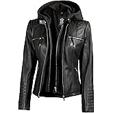 Blingsoul Leather Jacket Women - Real Lambskin Womens Leather Jackets with Detachable Hood