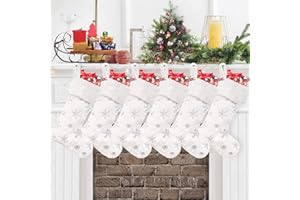 CARAKNOTS Christmas Stockings Set of 6 Faux Fur Christmas Stockings Large White Xmas Stockings for Family Kids Holiday Fireplace Hanging Decoration