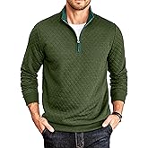 COOFANDY Mens Quarter Zip Pullover Mock Neck Quilted Sweatshirt Casual Long Sleeve Polo Sweater
