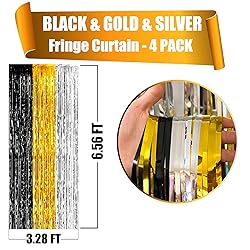 4 Pack Black Gold Silver Foil Fringe Curtain