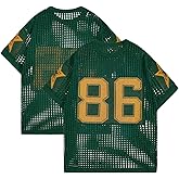 Verdusa Men's Jersey Shirt Y2k Tops Baggy Crochet Short Sleeve Letter Print Vintage Lightweight Pullover Sweater