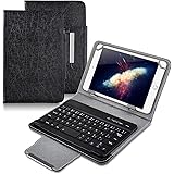 Universal 8 inch Tablet Keyboard Case, 【DETUOSI】 Wireless Bluetooth Removable Keyboard + Folio PU Leather Cover + Stand, Travel Portable Leather Sleeve for iOS/Android/Windows 8.0'' Tablet，(Black)