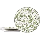 Bico Green Garden Toile De Jouy Dinner Plates Set of 4, 11 Inch Large Ceramic Plates for Pasta, Steak, Stylish Serving Dishes, Microwave and Dishwasher Safe, Gift for Housewarming and Thanksgiving