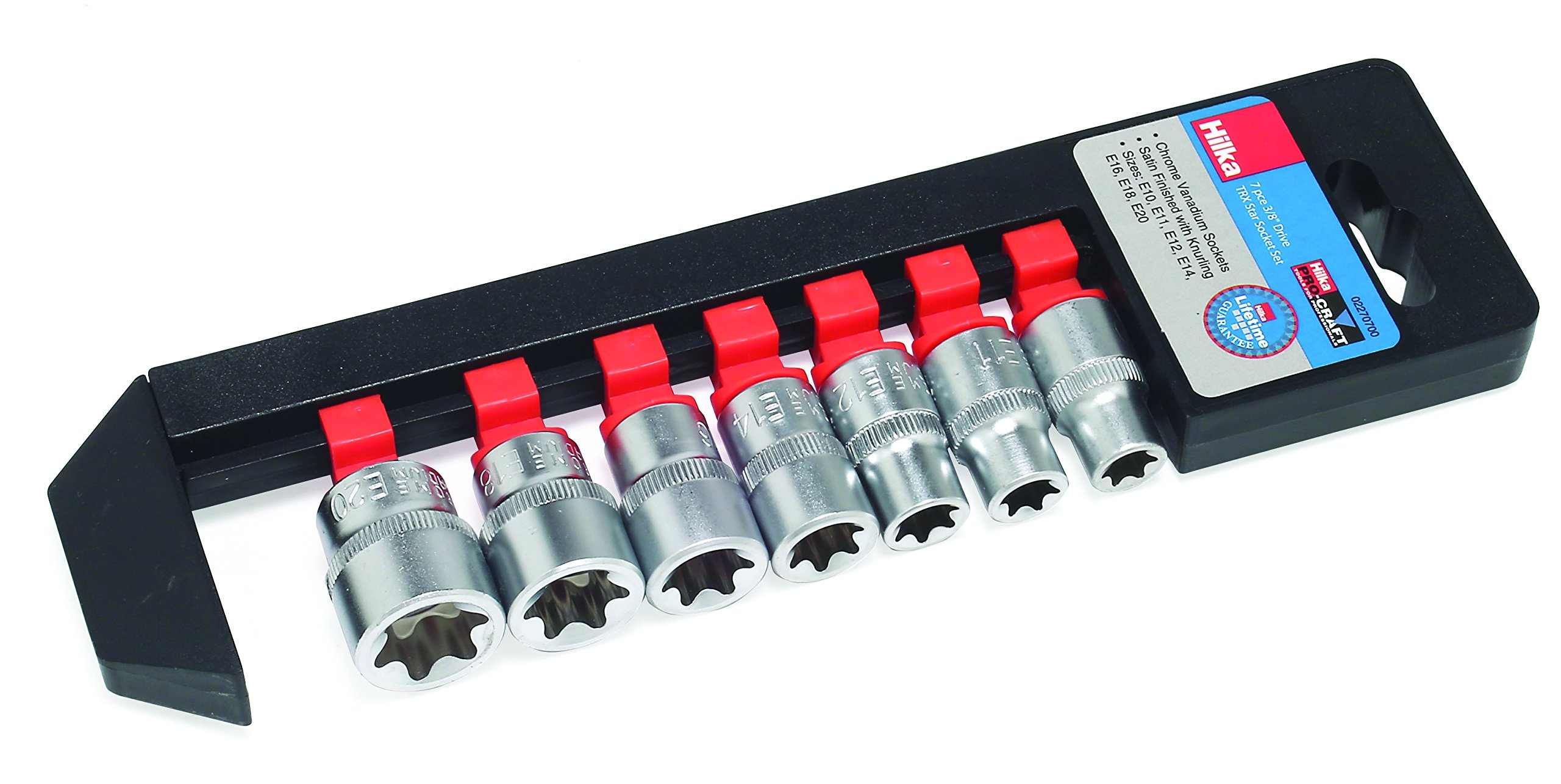Hilka 02270700 3/8-inch Drive Pro Craft TX Star Socket Set Metric of 7 Pieces, Chrome Vanadium Satin Finish