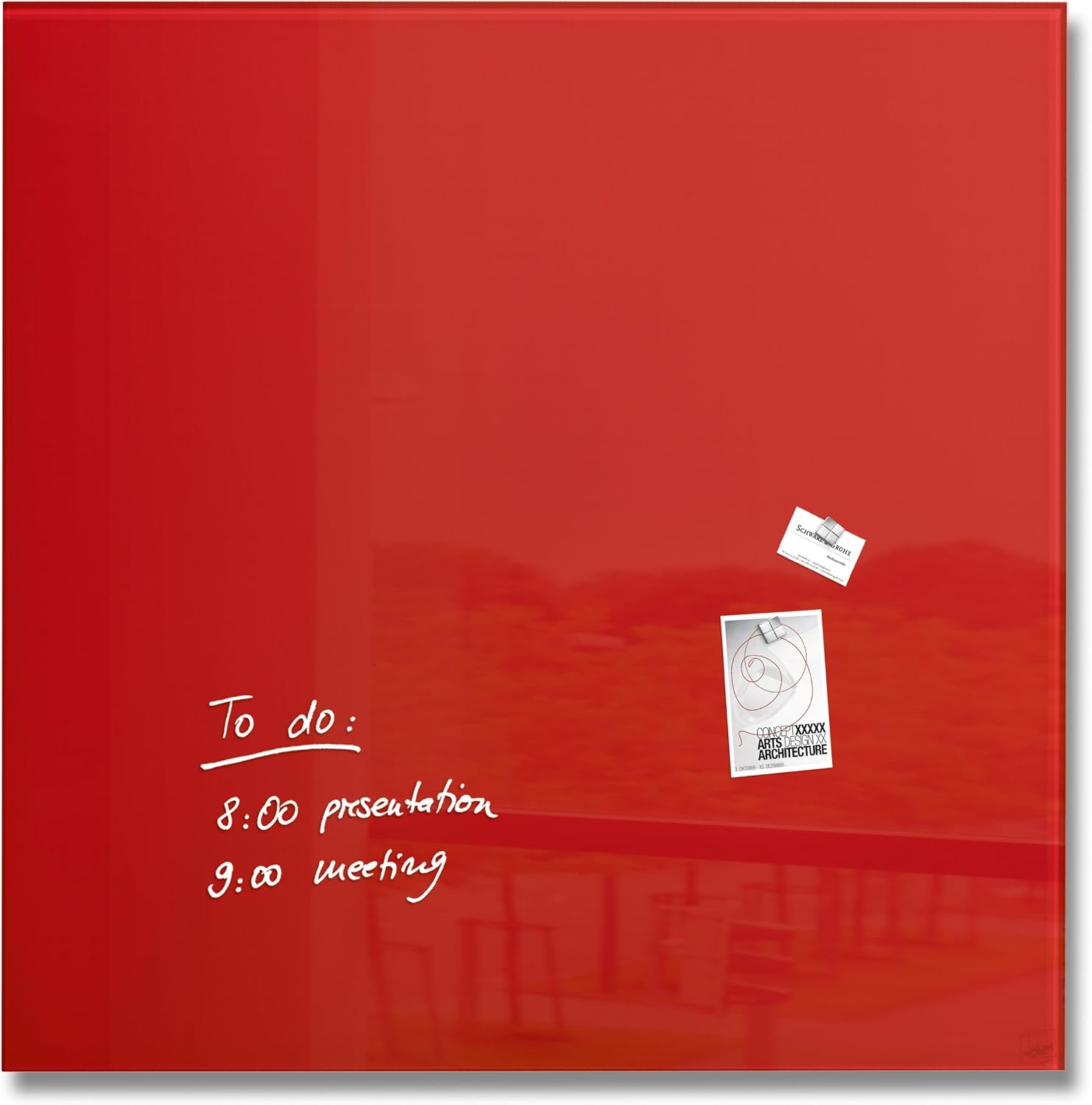 SIGEL GL202 Premium Glass magnetic Board, glossy surface, 100 x 100 cm, easy mounting, Red - Artverum