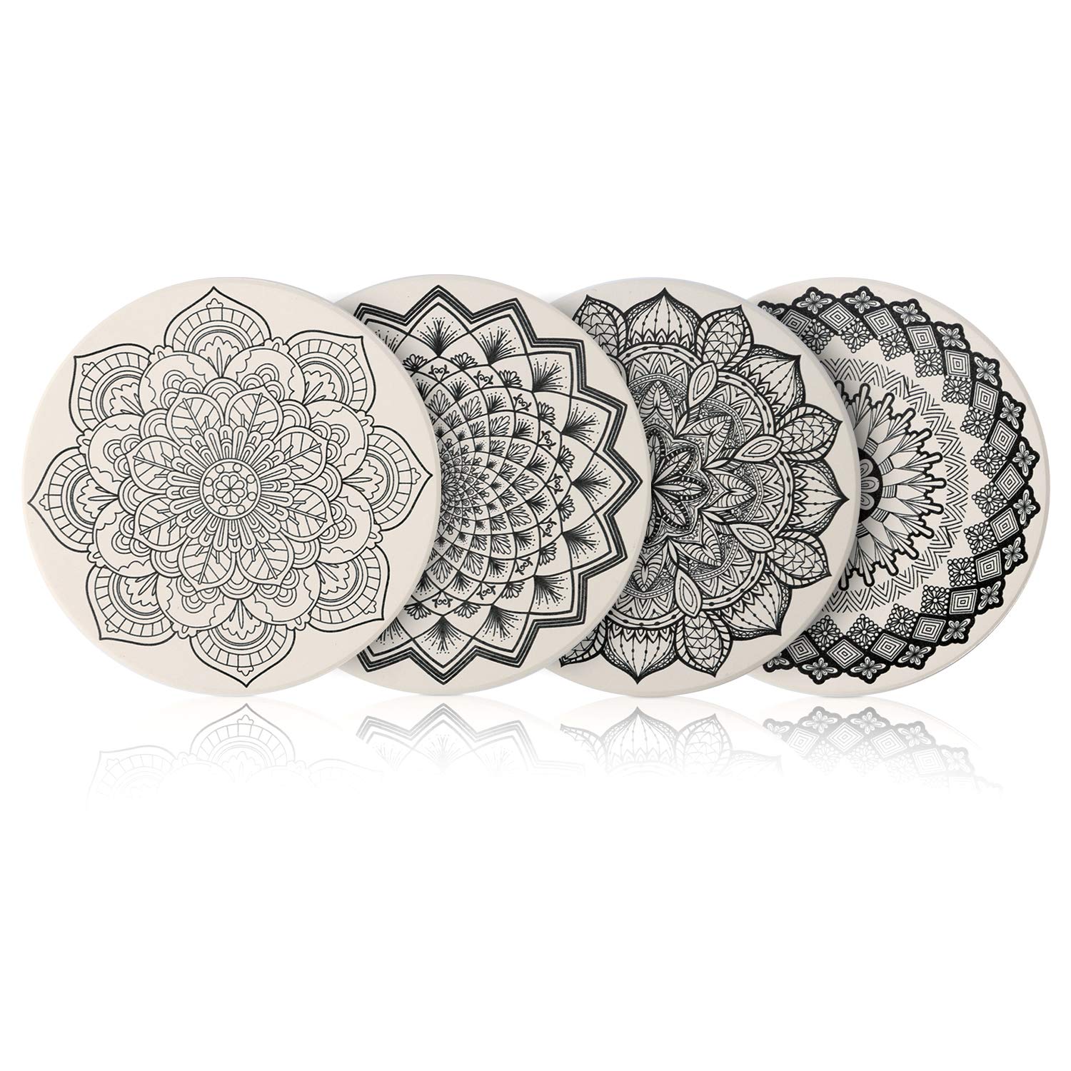 AINIMI Coasters Set of 4 - Absorbent Natural Ceramic Thirsty Stone Keep Spill Off Table, Coaster for Drinks with Vibrant Colors and Cork Backing (Color 2-LT)