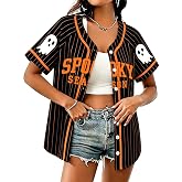 Women Spooky Season Halloween Jersey Pumpkin Short Sleeve Fall Party Costume Top