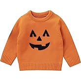 MAYUMMPY Toddler Baby Boy Girl Halloween Sweater Pumpkin Warm Pullover Sweatshirt Knitwear Knitted Fall Winter Clothes (Pumpkin Face Orange, 6-9 Months)