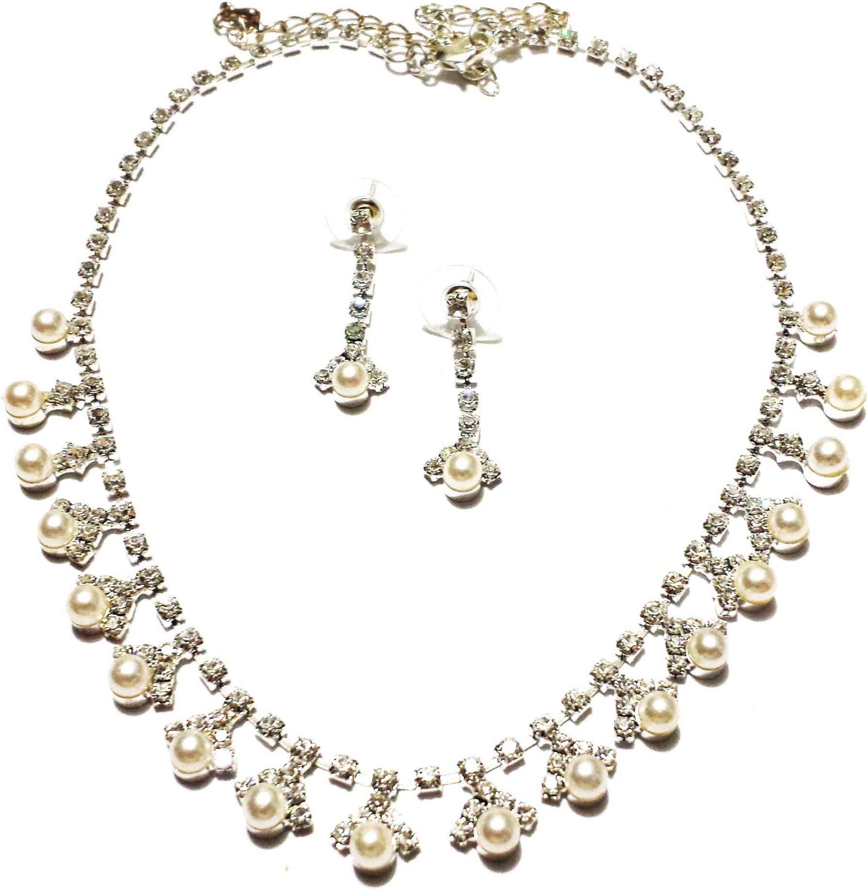 Rare Styles Pearl Crystal Stone Fashion Jewelry Necklace Earring Set
