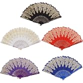 INNOLIFE Spanish Folding Retro Pattern Hand Fan for Women, Handheld Chinese Folding Fan Hand Fan for Party Dancing Wedding and Home Decoration (A-5 Colors)