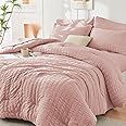 HYMOKEGE Rose Gold Full Size Comforter Sets Seersucker 7 Pieces, All Season Luxury Bed in a Bag for Bedroom, Bedding Set with Comforters, Sheets, Pillowcases & Shams