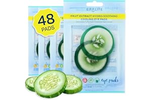 SpaLife Cooling Eye Pads - Korean Soothing Eye Pads for Dark Circles, Puffy Eyes, and Wrinkles - 48 Pads with Fruit + Vegetable Extracts - Revitalizing Hydrating Eye Pads for Eye Treatment (Cucumber)