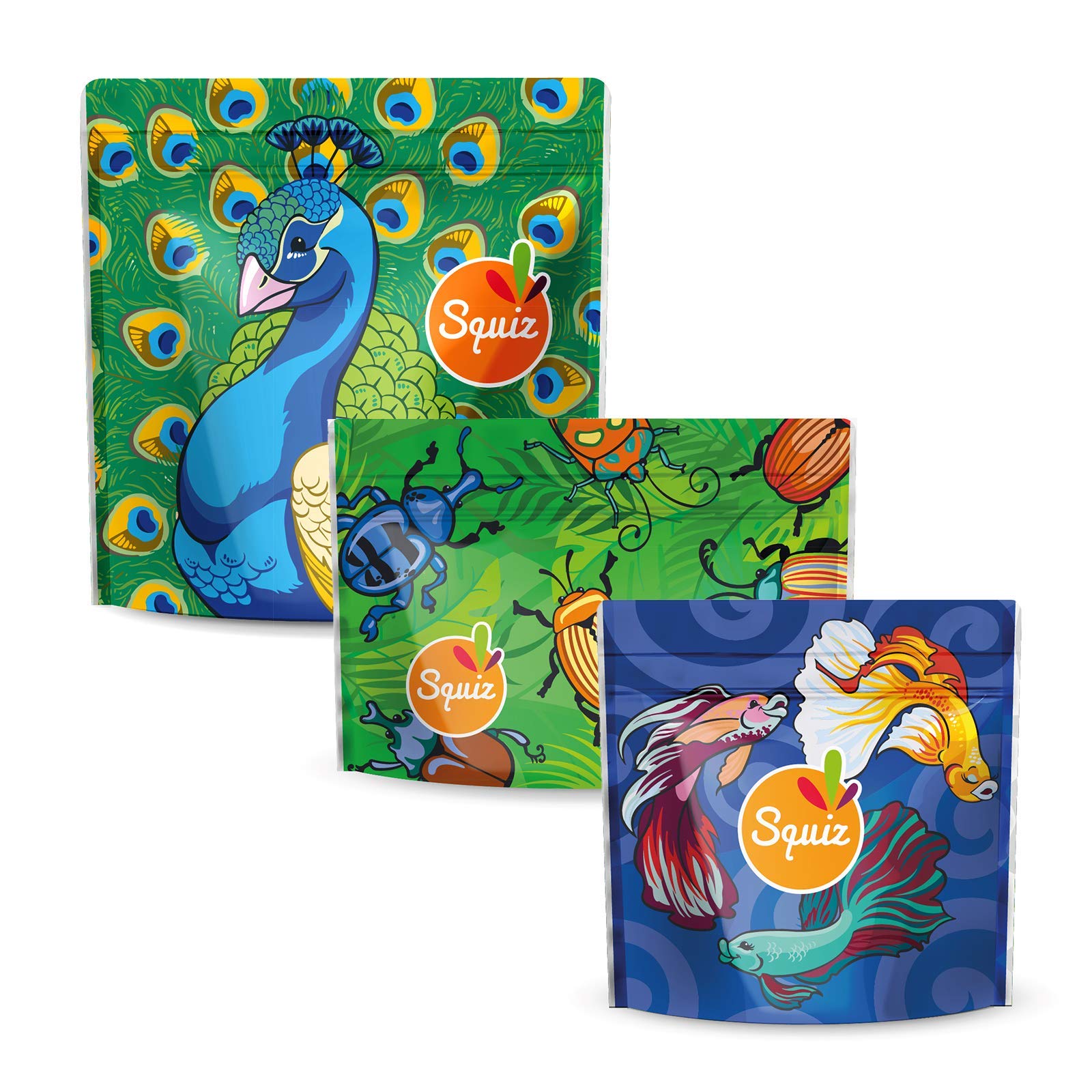 Squiz Les Flamboyants Collection Set of 3 Multi-Purpose Reusable Snack Bags for Children and Adults Made in France