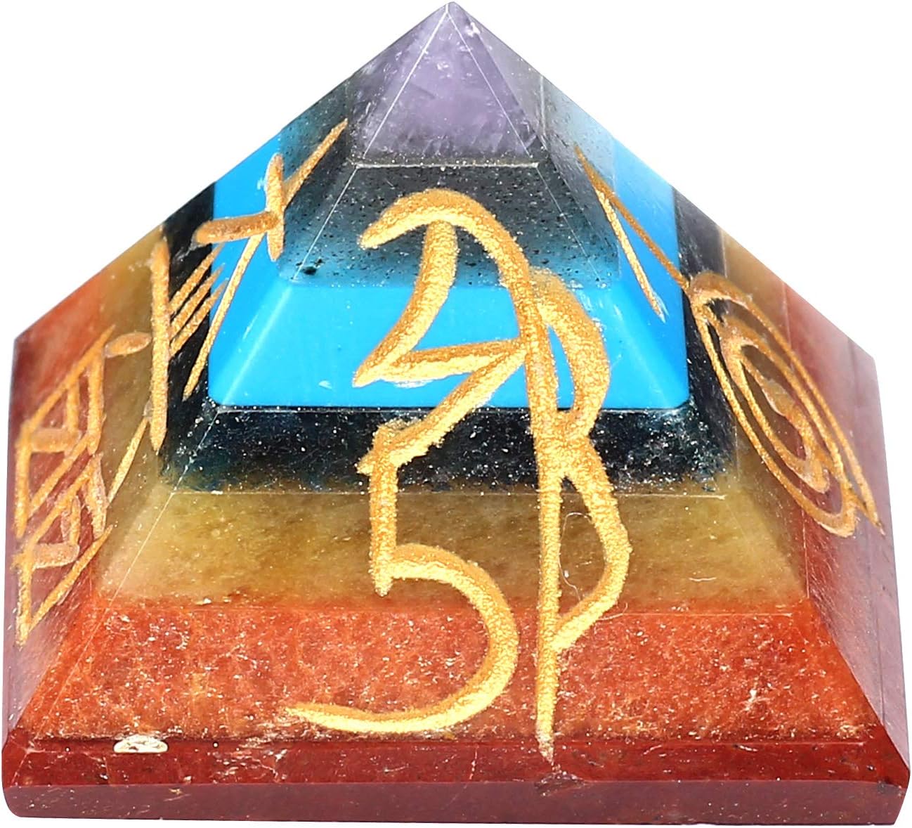 Spiritual Elementz Reiki Charged Symbols Chakra Healing 7 Chakra Pyramid (1'Inch) with Clear Crystal Gemstone Copper Metal (Seven Layers of Aura)