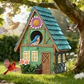 Bird Houses for Outside Cottage-Style Hanging Birdhouse with Flower Accents &ndash; Hand-Painted Resin Decorative Birdhouses for Outdoors for Bluebird Finches Cardinals Bird Nesting Garden, Patio, Yard